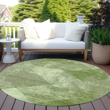 8' Green And Gray Round Geometric Washable Indoor Outdoor Area Rug
