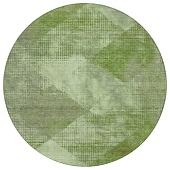 8' Green And Gray Round Geometric Washable Indoor Outdoor Area Rug