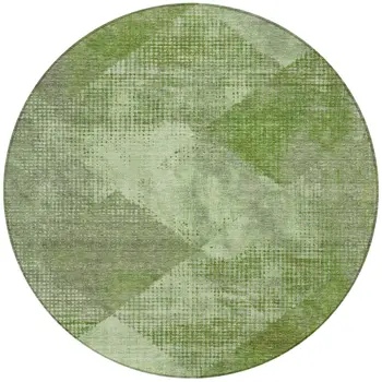 8' Green And Gray Round Geometric Washable Indoor Outdoor Area Rug
