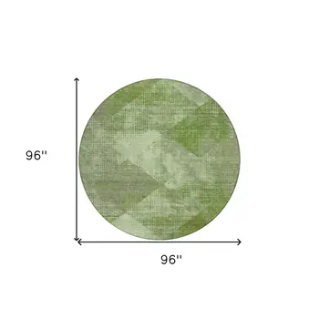 8' Green And Gray Round Geometric Washable Indoor Outdoor Area Rug