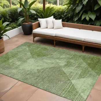 8' X 10' Green And Gray Geometric Washable Indoor Outdoor Area Rug