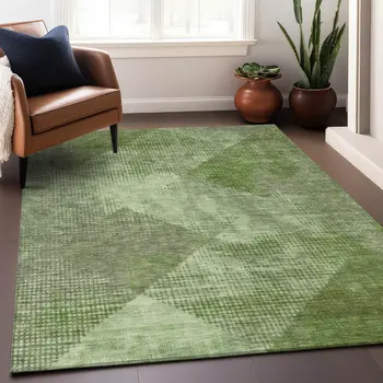8' X 10' Green And Gray Geometric Washable Indoor Outdoor Area Rug