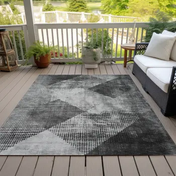 3' X 5' Gray And Black Geometric Washable Indoor Outdoor Area Rug