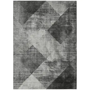 3' X 5' Gray And Black Geometric Washable Indoor Outdoor Area Rug
