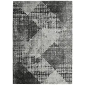 5' X 8' Gray And Black Geometric Washable Indoor Outdoor Area Rug