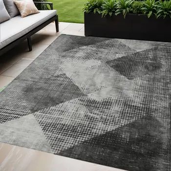 5' X 8' Gray And Black Geometric Washable Indoor Outdoor Area Rug