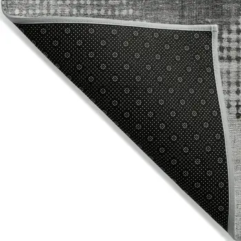 8' Gray And Black Round Geometric Washable Indoor Outdoor Area Rug
