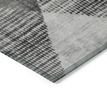 9' X 12' Gray And Black Geometric Washable Indoor Outdoor Area Rug