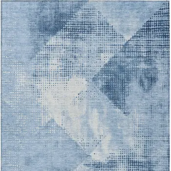 5' X 8' Sky Blue And Ivory Geometric Washable Indoor Outdoor Area Rug