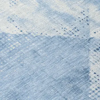 8' Sky Blue And Ivory Round Geometric Washable Indoor Outdoor Area Rug