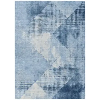 8' X 10' Sky Blue And Ivory Geometric Washable Indoor Outdoor Area Rug