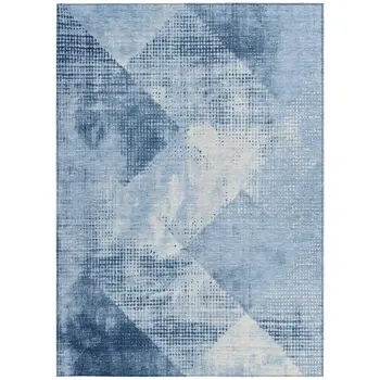 8' X 10' Sky Blue And Ivory Geometric Washable Indoor Outdoor Area Rug