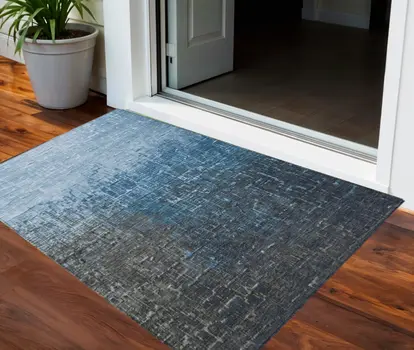 3' X 5' Blue And Dark Gray Ombre Washable Indoor Outdoor Area Rug