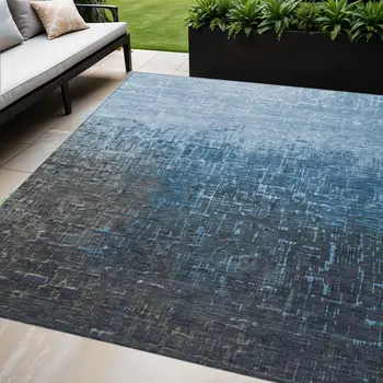 5' X 8' Blue And Dark Gray Ombre Washable Indoor Outdoor Area Rug