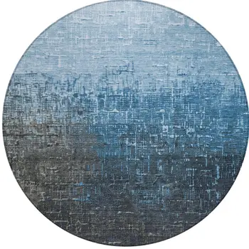8' Blue And Dark Gray Round Ombre Washable Indoor Outdoor Area Rug