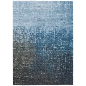 8' X 10' Blue And Dark Gray Ombre Washable Indoor Outdoor Area Rug
