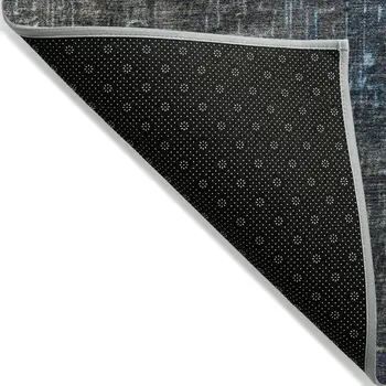 8' X 10' Blue And Dark Gray Ombre Washable Indoor Outdoor Area Rug