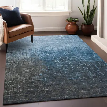 8' X 10' Blue And Dark Gray Ombre Washable Indoor Outdoor Area Rug