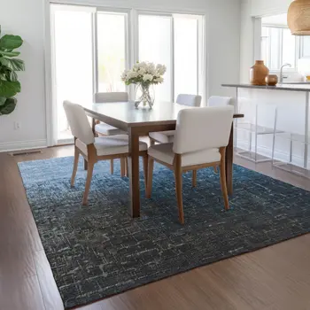 10' X 14' Blue And Dark Gray Ombre Washable Indoor Outdoor Area Rug
