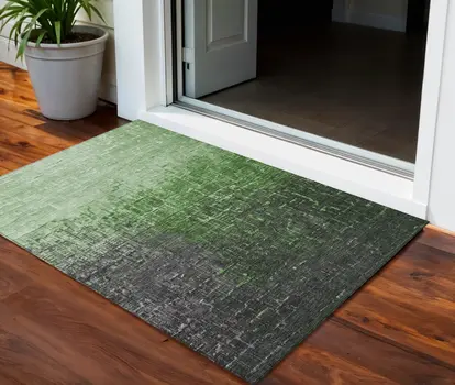 3' X 5' Green And Dark Gray Ombre Washable Indoor Outdoor Area Rug
