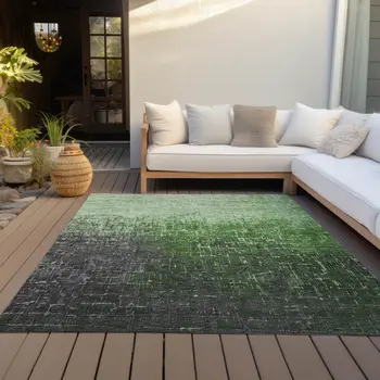 5' X 8' Green And Dark Gray Ombre Washable Indoor Outdoor Area Rug