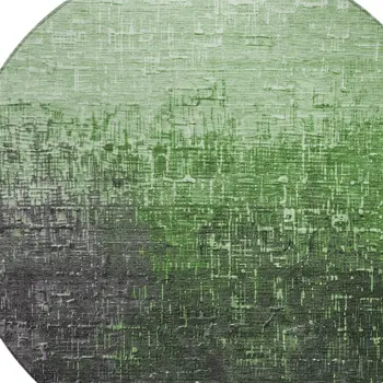 8' Green And Dark Gray Round Ombre Washable Indoor Outdoor Area Rug