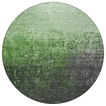 8' Green And Dark Gray Round Ombre Washable Indoor Outdoor Area Rug