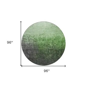 8' Green And Dark Gray Round Ombre Washable Indoor Outdoor Area Rug