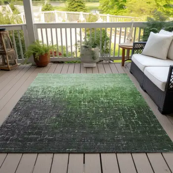 9' X 12' Green And Dark Gray Ombre Washable Indoor Outdoor Area Rug