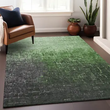 9' X 12' Green And Dark Gray Ombre Washable Indoor Outdoor Area Rug