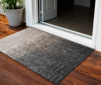 3' X 5' Khaki And Dark Gray Ombre Washable Indoor Outdoor Area Rug