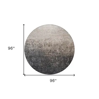 8' Khaki And Dark Gray Round Ombre Washable Indoor Outdoor Area Rug