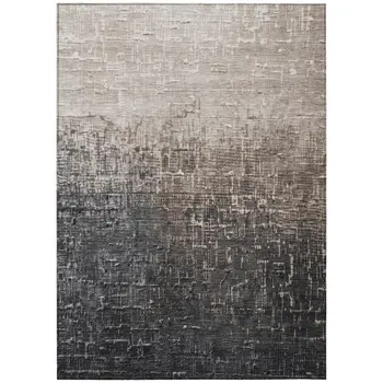 9' X 12' Khaki And Dark Gray Ombre Washable Indoor Outdoor Area Rug