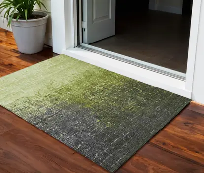 3' X 5' Lime Green And Dark Gray Ombre Washable Indoor Outdoor Area Rug