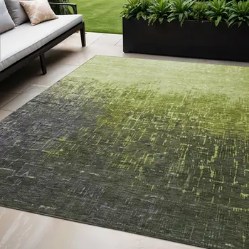 5' X 8' Lime Green And Dark Gray Ombre Washable Indoor Outdoor Area Rug