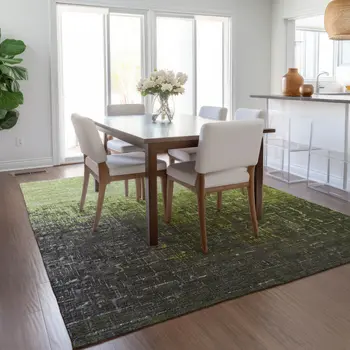 5' X 8' Lime Green And Dark Gray Ombre Washable Indoor Outdoor Area Rug