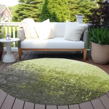 8' Lime Green And Dark Gray Round Ombre Washable Indoor Outdoor Area Rug