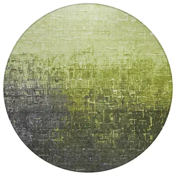 8' Lime Green And Dark Gray Round Ombre Washable Indoor Outdoor Area Rug