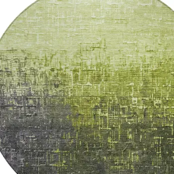 8' Lime Green And Dark Gray Round Ombre Washable Indoor Outdoor Area Rug