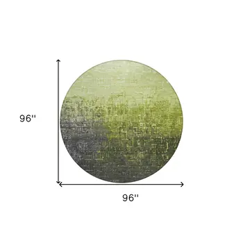 8' Lime Green And Dark Gray Round Ombre Washable Indoor Outdoor Area Rug