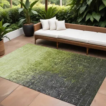 9' X 12' Lime Green And Dark Gray Ombre Washable Indoor Outdoor Area Rug