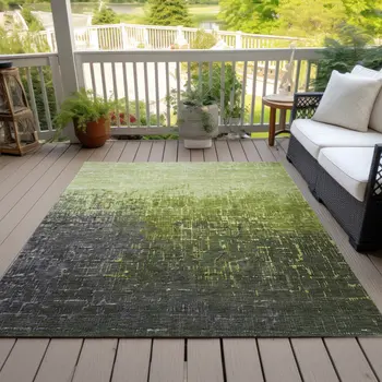 9' X 12' Lime Green And Dark Gray Ombre Washable Indoor Outdoor Area Rug