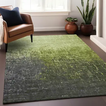 9' X 12' Lime Green And Dark Gray Ombre Washable Indoor Outdoor Area Rug