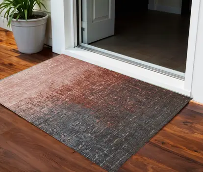 3' X 5' Blush And Dark Gray Ombre Washable Indoor Outdoor Area Rug