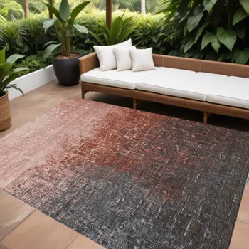 9' X 12' Blush And Dark Gray Ombre Washable Indoor Outdoor Area Rug