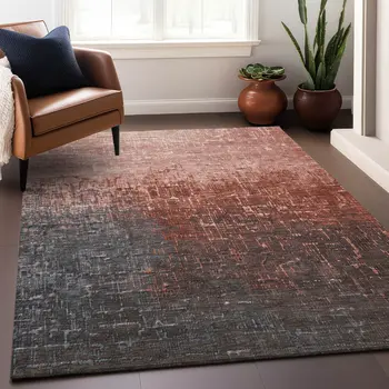 10' X 14' Blush And Dark Gray Ombre Washable Indoor Outdoor Area Rug