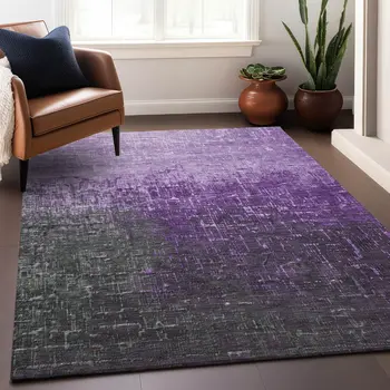 5' X 8' Purple And Dark Gray Ombre Washable Indoor Outdoor Area Rug