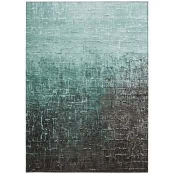 3' X 5' Teal Blue And Dark Gray Ombre Washable Indoor Outdoor Area Rug