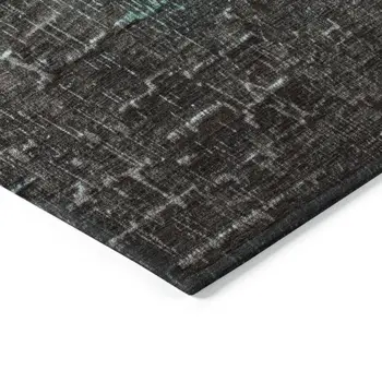 5' X 8' Teal Blue And Dark Gray Ombre Washable Indoor Outdoor Area Rug