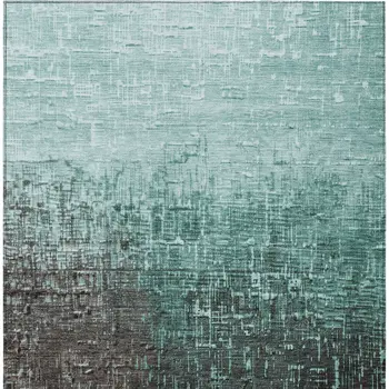9' X 12' Teal Blue And Dark Gray Ombre Washable Indoor Outdoor Area Rug